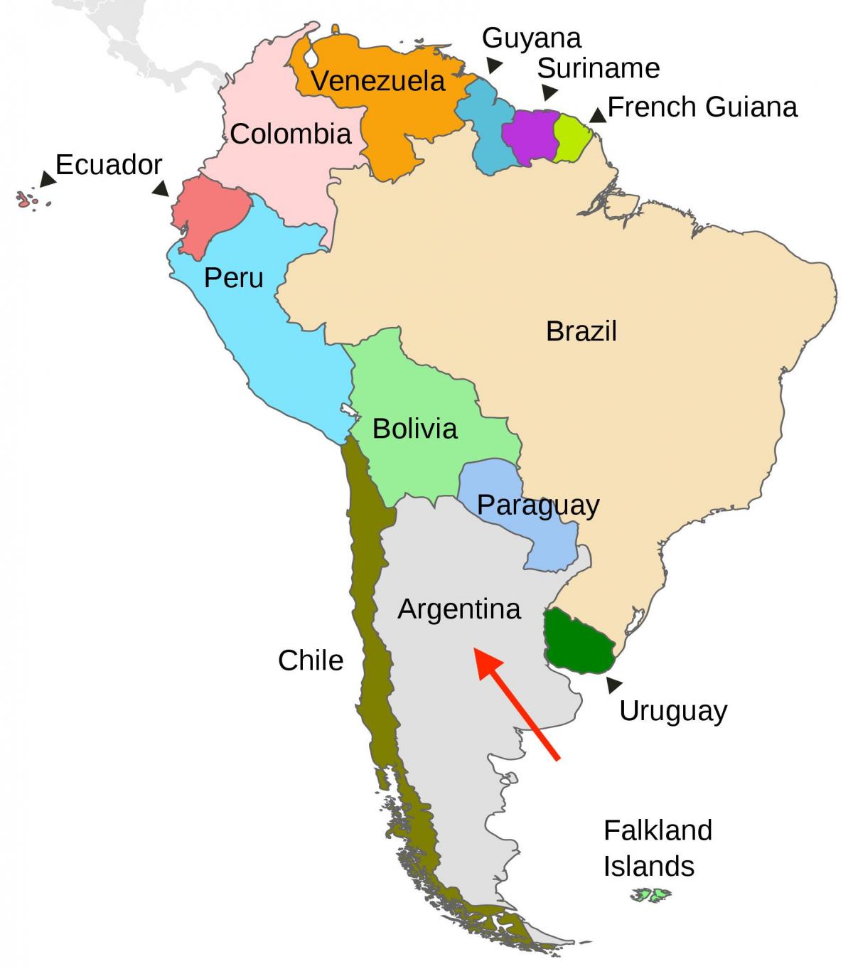 Localização da Argentina no mapa da América do Sul