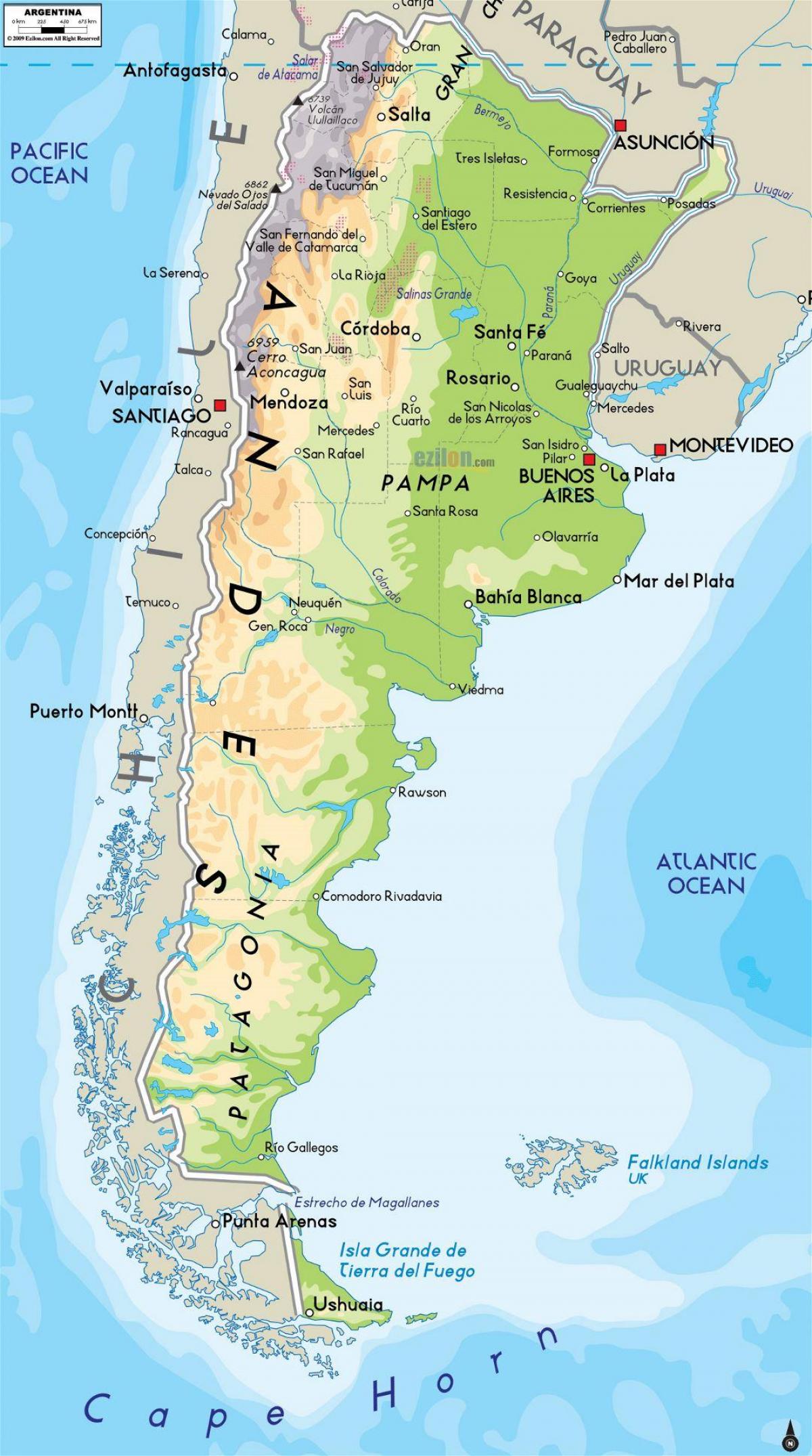 Mapa topográfico da Argentina